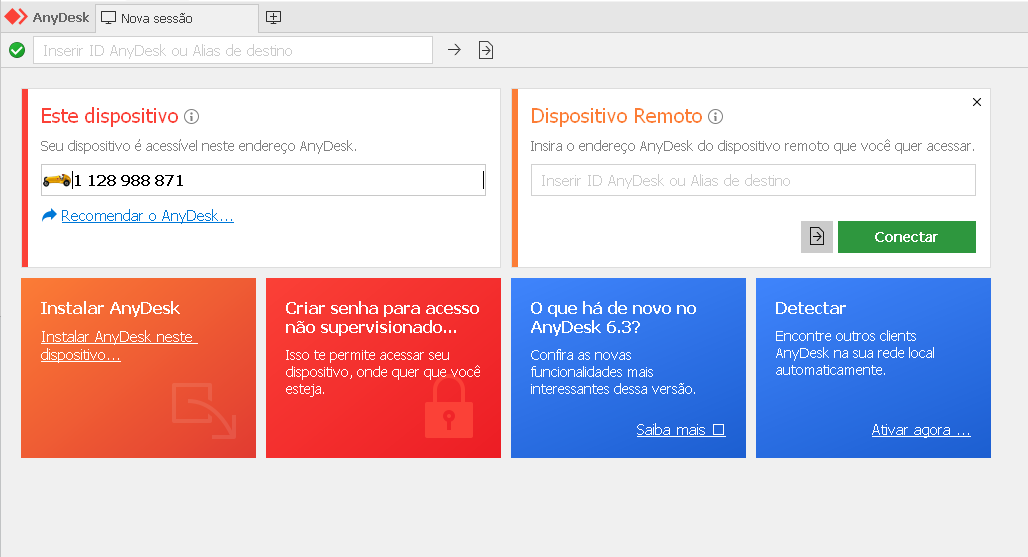 Captura real do AnyDesk mostrando o ID no quadro Este dispositivo