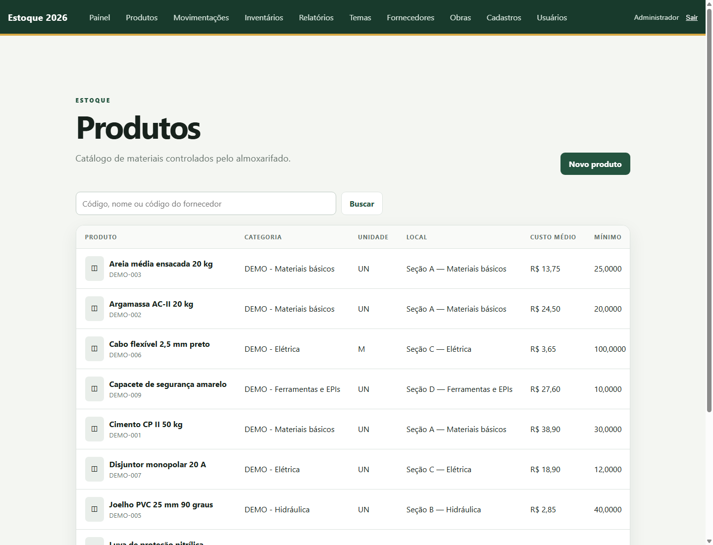 Lista de produtos