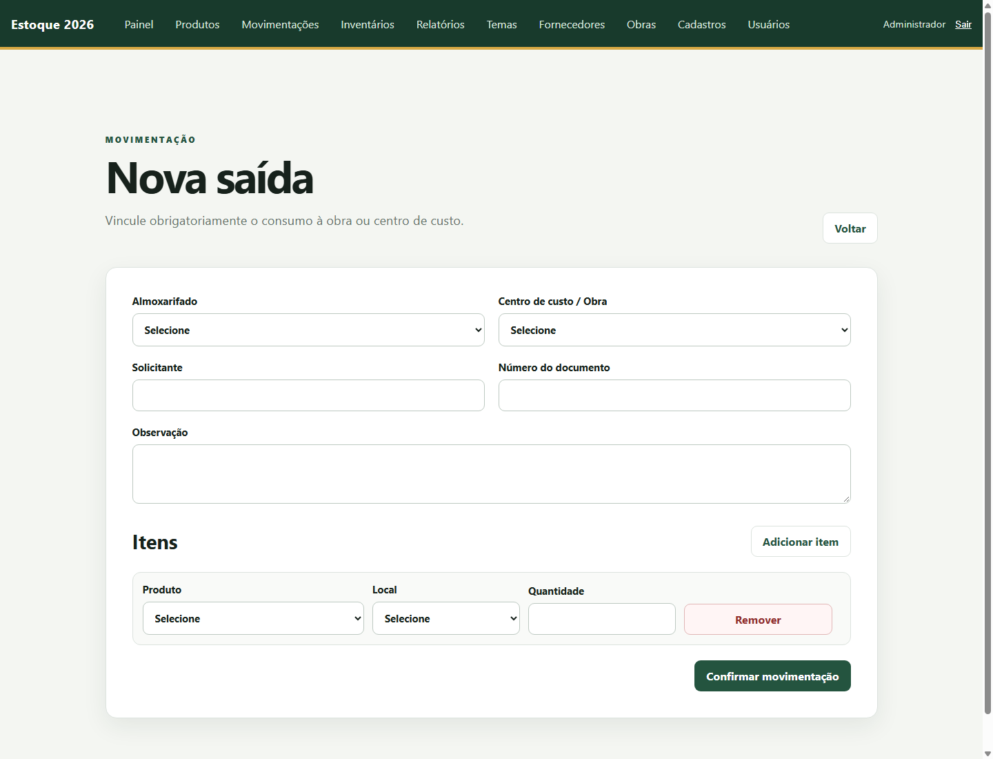 Formulário de saída