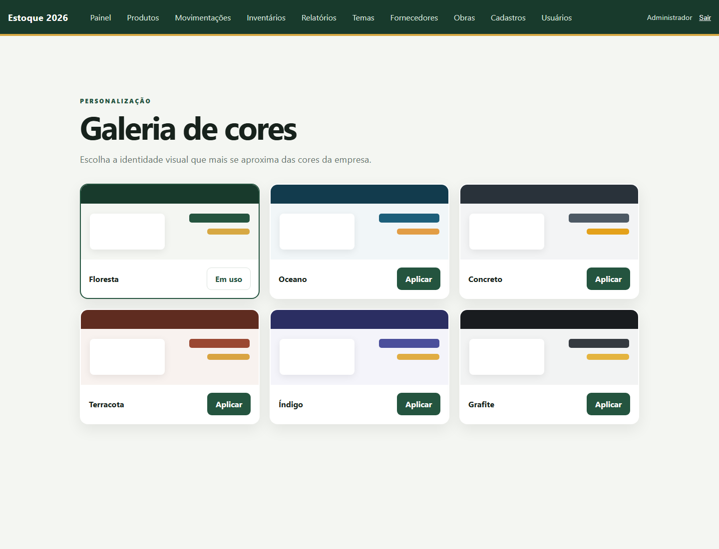 Galeria de temas do sistema