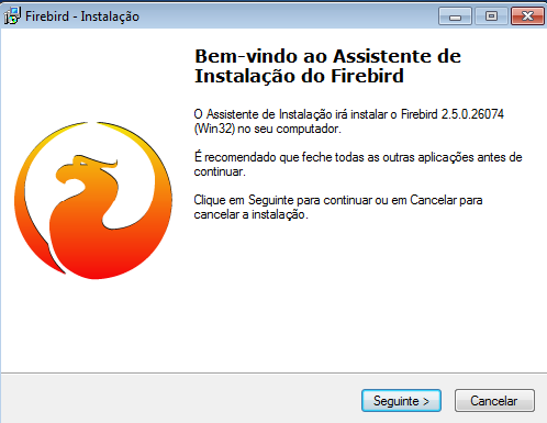 Tela real Bem-vindo ao Assistente de Instalação do Firebird 2.5.0.26074
