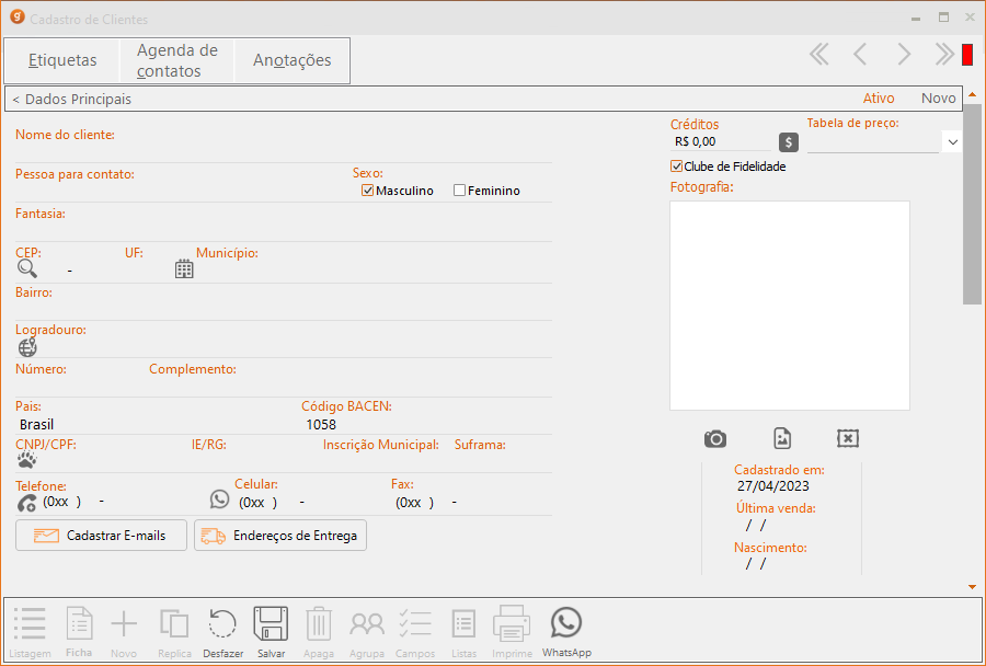 Recursos do cadastro de clientes do Gslim