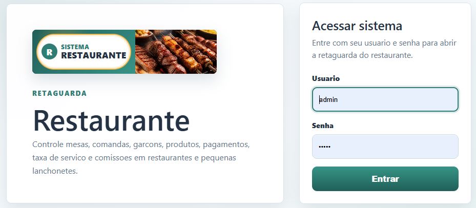 Tela de acesso do Restaurante Online