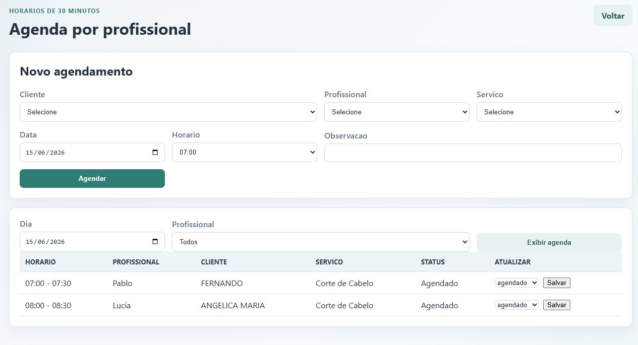 Agenda do salão por profissional